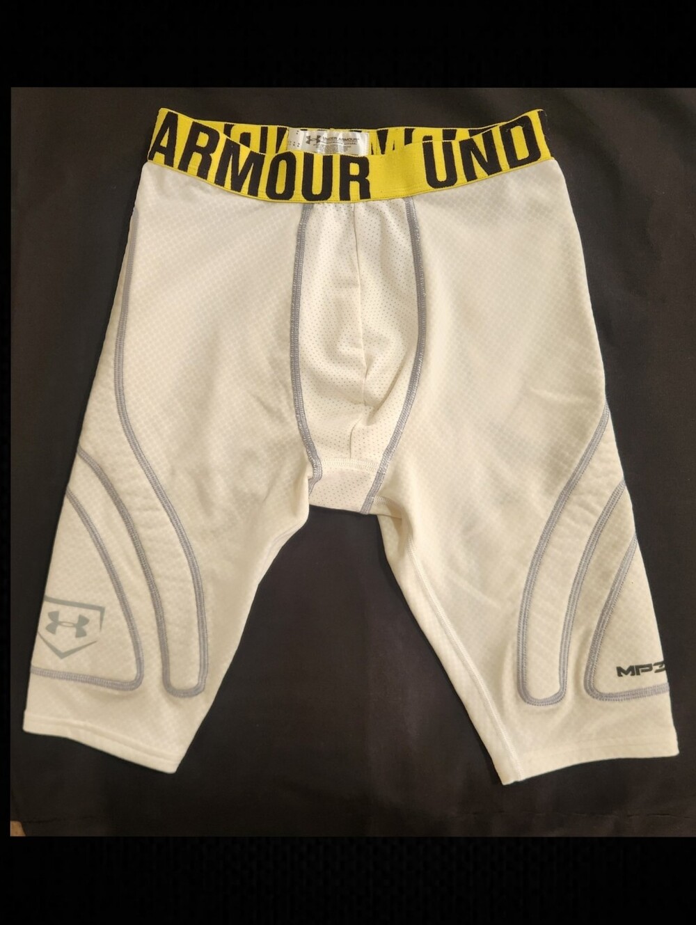 Men's Under Armour White Compression Boxer Shorts with Yellow Waistband